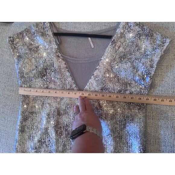 Free People Midnight Dreamer Shattered Glass Mini Dress V-Neck Sheer Back Sz M - Picture 6 of 14